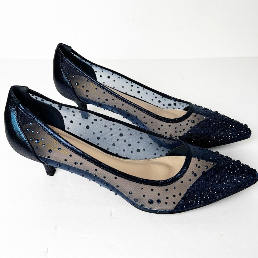 SZ 13 Chic By Lady Couture Blue Silk Encrusted Pointed toe heels